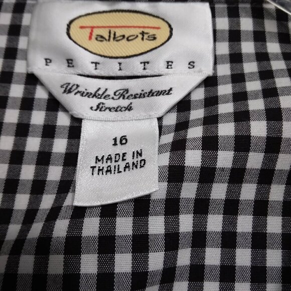 Talbots | Black & White Check Wrinkle Resistant Stretch Shirt | Size 16P - Picture 8 of 9